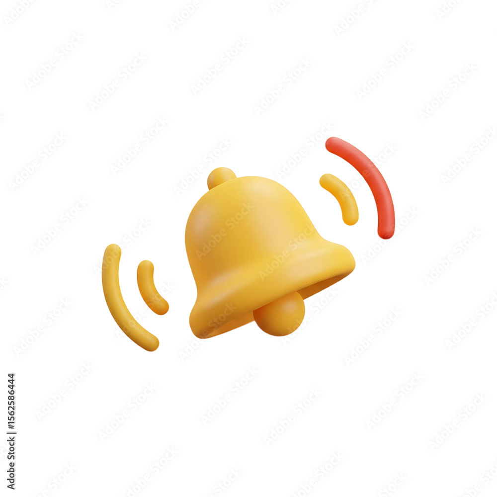 Poster a yellow notification bell ringing with red and yellow sound waves emanating from it in a digital re