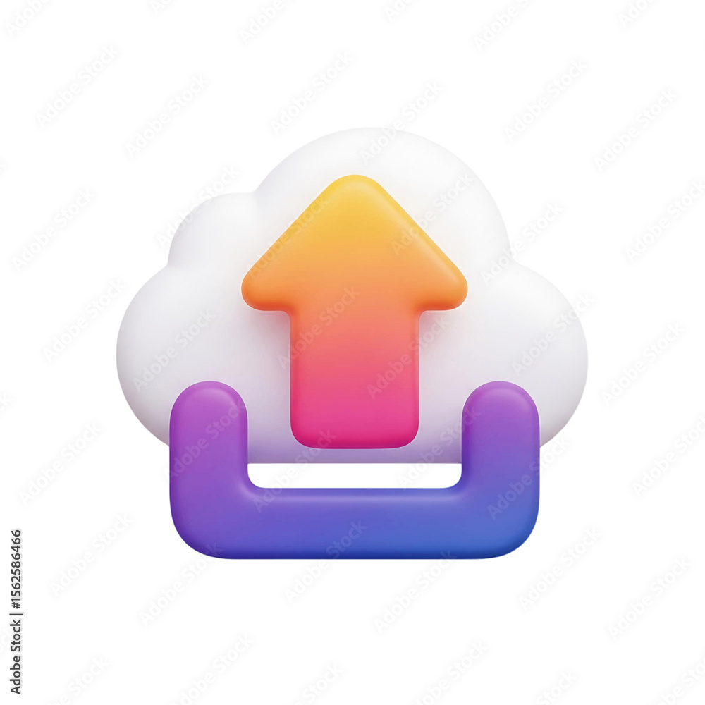 Aufkleber stylized cloud icon with upward arrow and u shaped base in gradient hues on a plain setting on trans