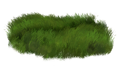 A watercolor illustration of a patch of green grass in a cartoon style. The lush foliage is hand-painted with soft textures and natural shades of green, making it ideal for use in game design