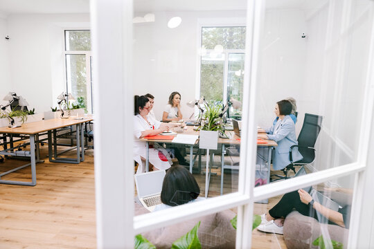 Teamwork in a bright office environment
