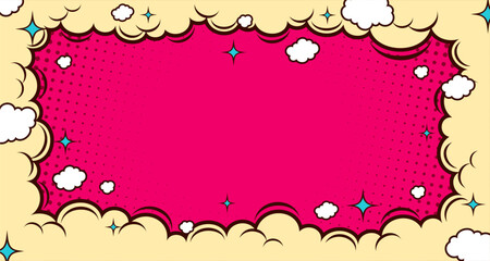 Comic style pink background in flat design with cloud