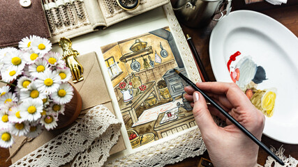 Drawing a vintage kitchen on the desktop