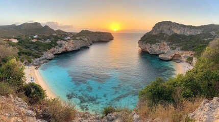 Obraz premium Dramatic sunset over secluded cove