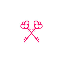 Crossed key logo with heart shaped ornament.