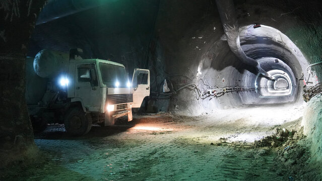 Concrete Mixer Truck in Underground Tunnel Construction
