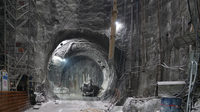 Construction Machinery in Partially Excavated Underground Tunnel