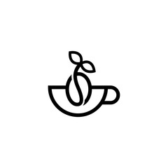 Minimal coffee shop logo. Cafe mug and bean icon.