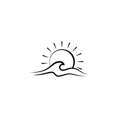 sunset logo with waves in flat design style