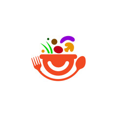 delicious food logo with cutlery flat vector design style