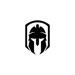 gladiator steel helmet logo with shield variation in flat design style