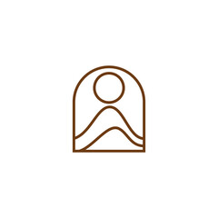 mountain logo with sun in frame with minimalist linear design style
