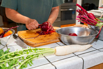 preparing healthy meal at home