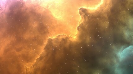 Obraz premium A vibrant, swirling nebula of orange and teal hues.