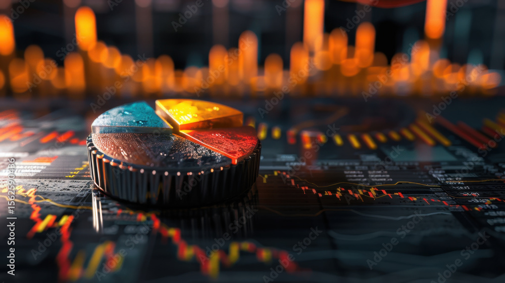 Aufkleber blue abstract finance screen with pie chart and bar graph, showcasing data analysis and trends in mo