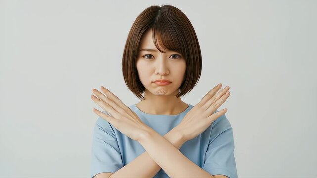 ✕と〇のポーズのセット。（日本人の成人女性）