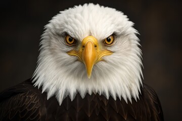 Obraz premium Majestic bald eagle portrait with piercing golden eyes and detailed feather textures for powerful logo design