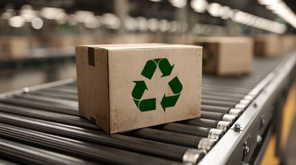 Sustainable packaging on conveyor belt in recycling facility showcasing eco-friendly practices