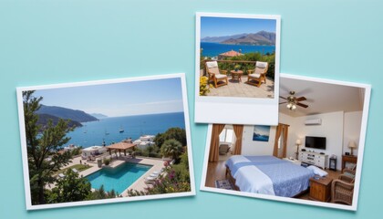 Scenic Ocean View Resort with Pool and Comfortable Outdoor Seating in Bright Sunshine