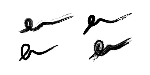 These are four abstract brush stroke designs. The strokes are black and vary in shape, some with circular ends and others more linear.