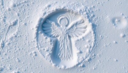 Impression of an Angel Formed from Snow on a Winter Landscape with Delicate Detailing