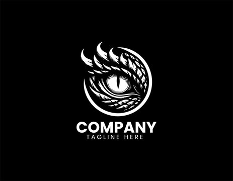 Fantasy dragon eye in a bold vector logo for mythological creature branding and design