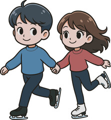 スケートをするカップルのイラスト