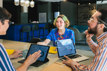 Business team analyzing financial data growth using technology