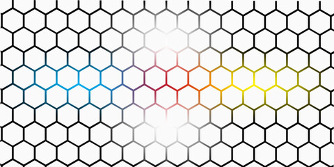 White 3d hexagonal technology vector abstract background. Blue bright energy flashes under hexagon in modern technology futuristic background vector illustration. White honeycomb texture grid.