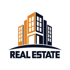 Modern Real Estate Lettermark Logo Design with Building Silhouette, Commercial Property Branding, Architecture Monogram Emblem Vector Illustration