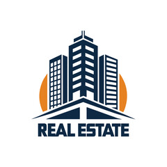 Modern Real Estate Lettermark Logo Design with Building Silhouette, Commercial Property Branding, Architecture Monogram Emblem Vector Illustration