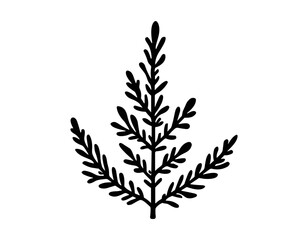 Silhouette of a stylized fern-like plant, detailed and symmetrical.