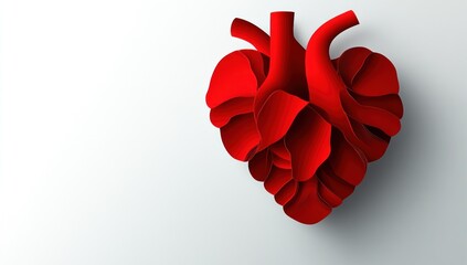 Red paper heart, medical illustration, white background, health awareness campaign