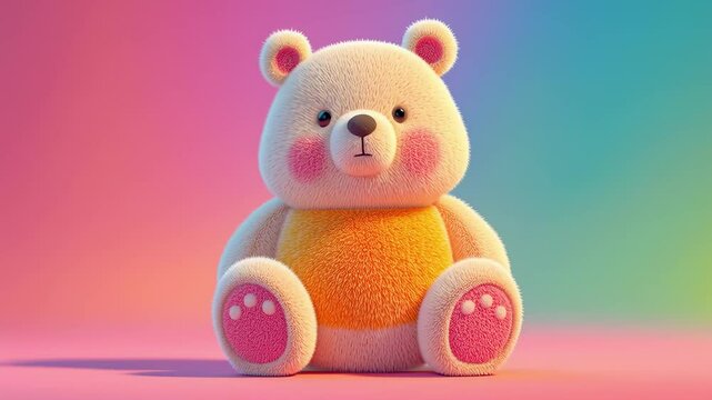 Cute orange teddy bear talking calmly in seamless loop | animated fluffy bear character with gentle voice motion
