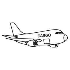Cargo Airplane Side View – Minimalist Black Line Art of Transport Jet Plane