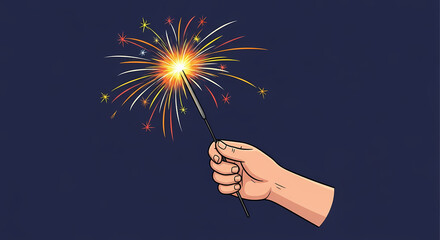 Hand holding a sparkler with vibrant orange yellow and white sparks.