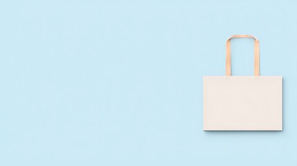 Blank canvas tote bag against a light blue background