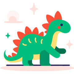 Naklejka premium Cartoon dinosaur illustration with red spikes against a night sky background featuring stars and a moon illustration