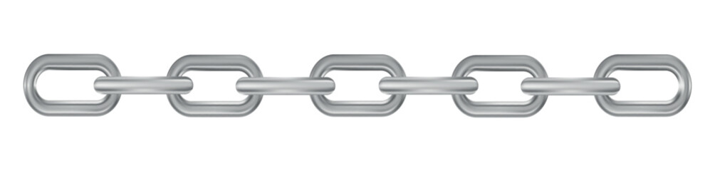 Obraz premium Metal realistic silver chain on white panoramic background - Vector illustration