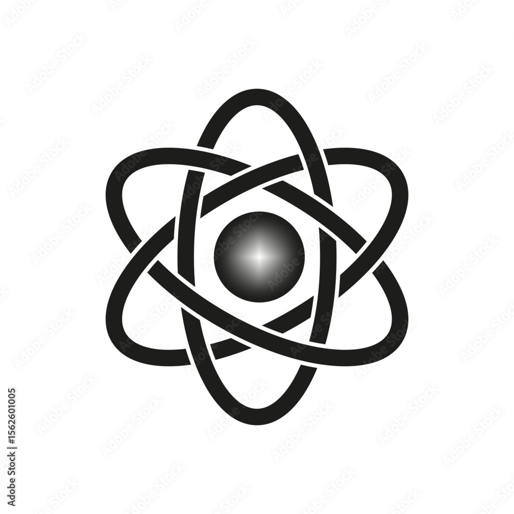 Poster atom symbol icon. nuclear structure shape. vector science element. molecular orbital design.