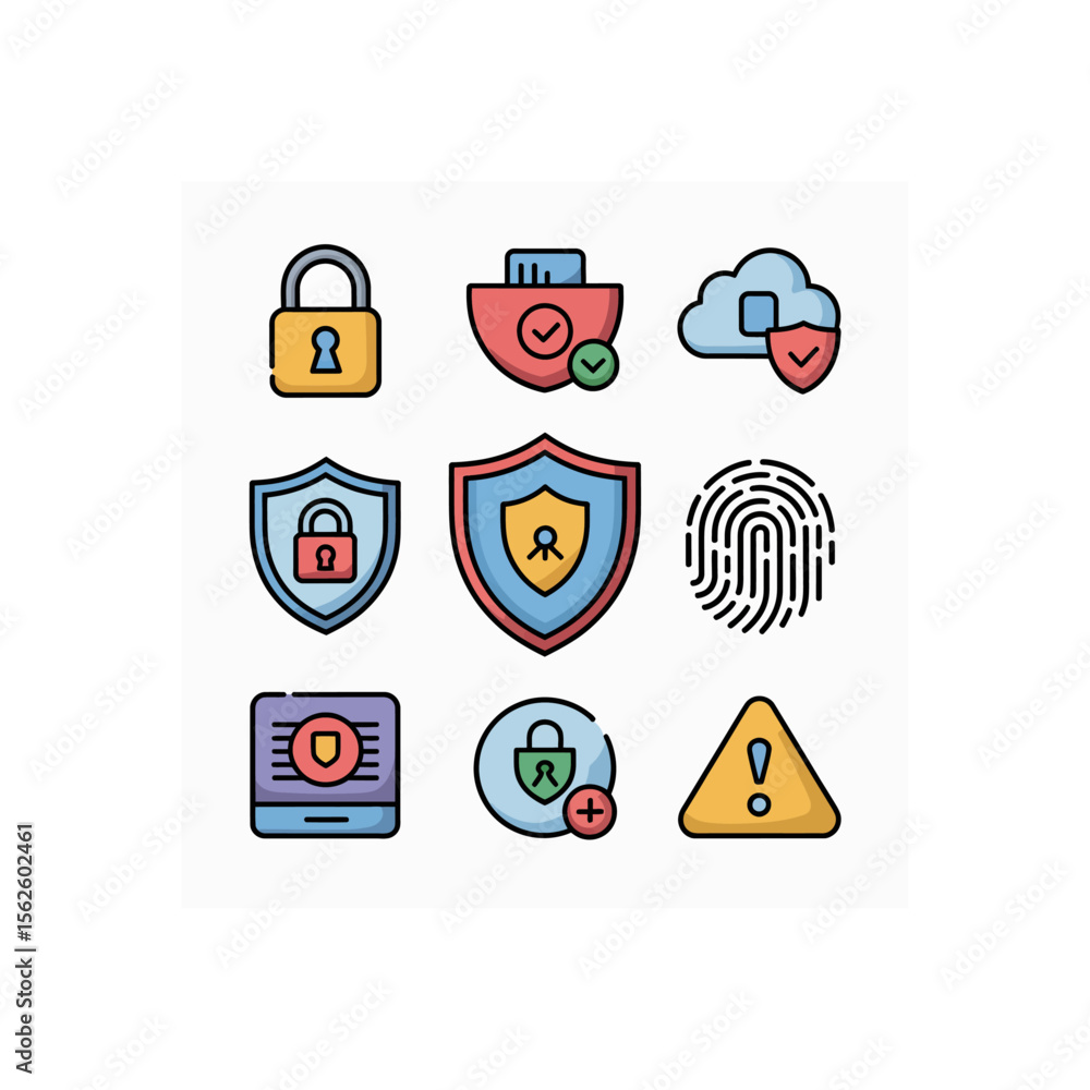 Aufkleber collection of security icons representing data protection and online safety measures in a vector for