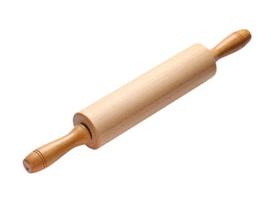 Fototapeta premium A classic wooden rolling pin, isolated on a white background, essential for baking and dough preparation.