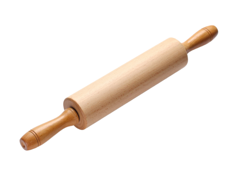 A classic wooden rolling pin, isolated on a white background, essential for baking and dough preparation. - Powered by Adobe