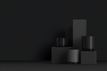 Dark abstract display with geometric shapes
