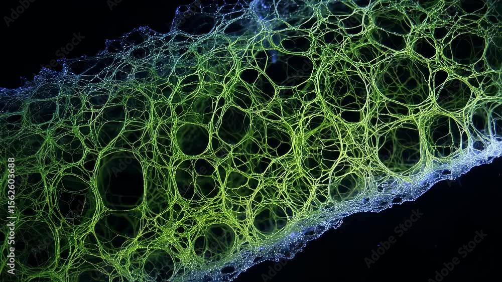 Poster the intricate network of fibers within the green household sponge is illuminated by light emphasizin