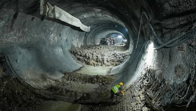 Construction Worker at Tunnel Excavation Site