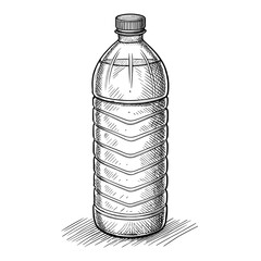 Minimalist sketch of plastic bottle with screw cap – isolated hand-drawn oil bottle on white background