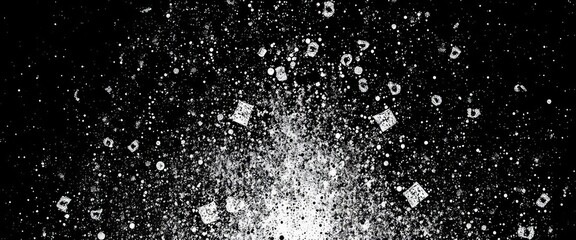 High-contrast black and white halftone texture with gritty, speckled detail, dirty, cartoon