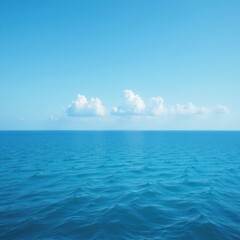 Tranquil Sea Horizon: Calm Ocean and Clear Sky. Ideal for illustrating tranquility, escape, vastness, or a peaceful natural environment