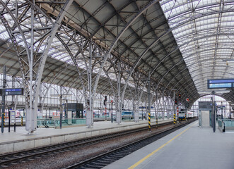 Modern train station with arched steel roof