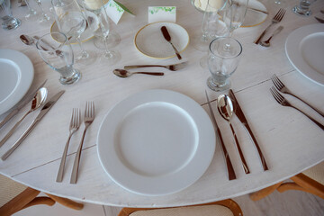 elegant banquet tables prepared for a conference or a party indoors
